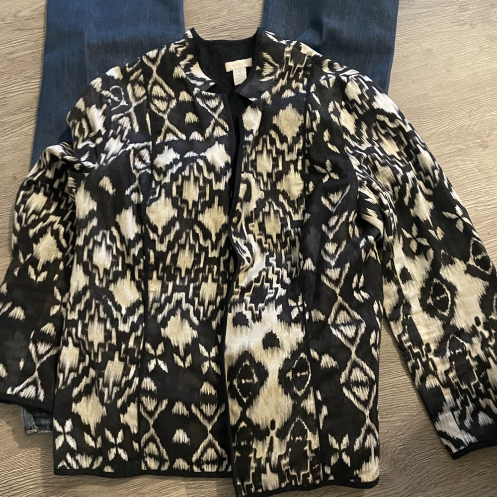 Chico's black and white cotton Ikat Jacket 1
